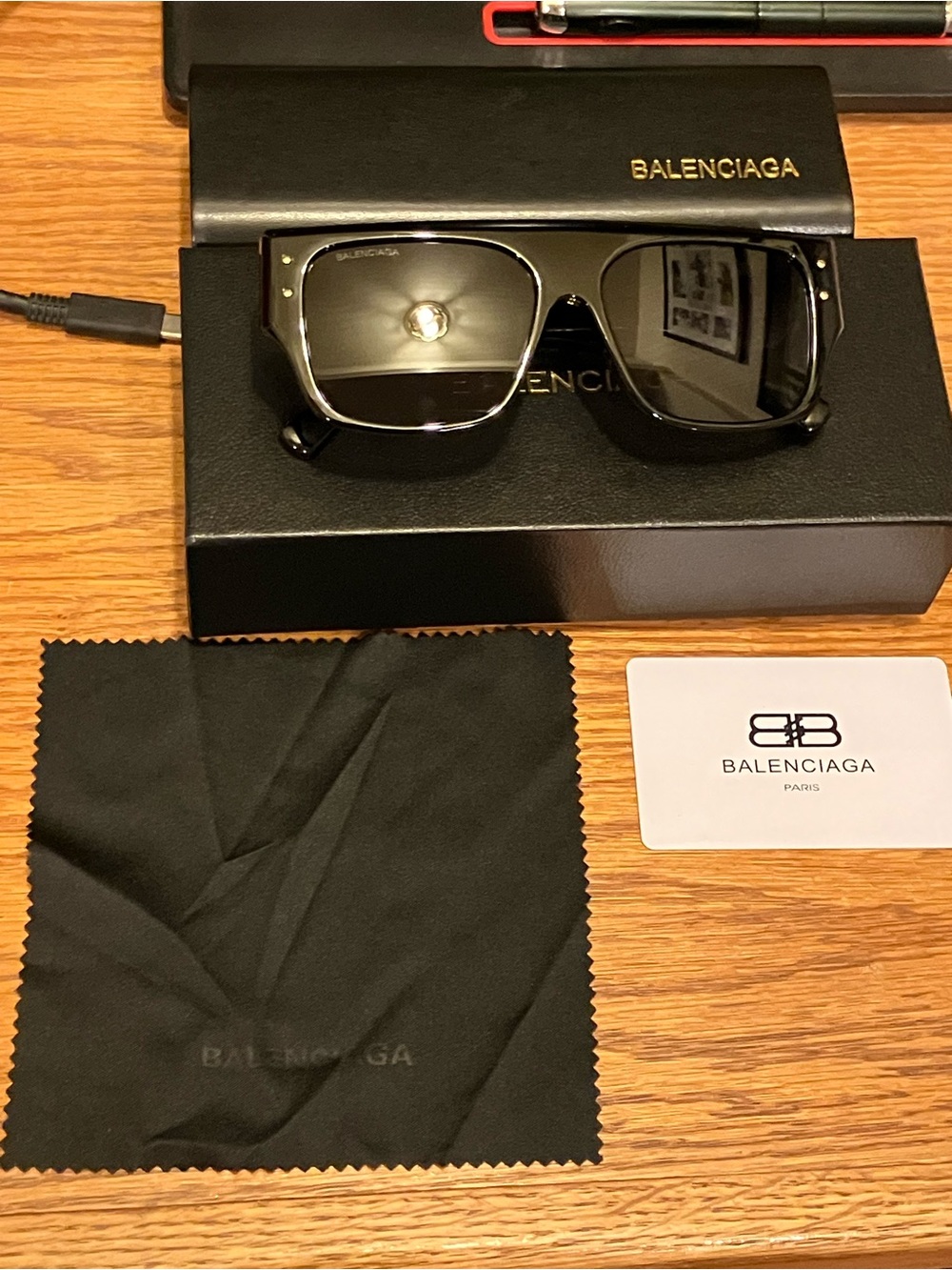 Balenciaga Men’s Black Sunglasses with Dark Lenses